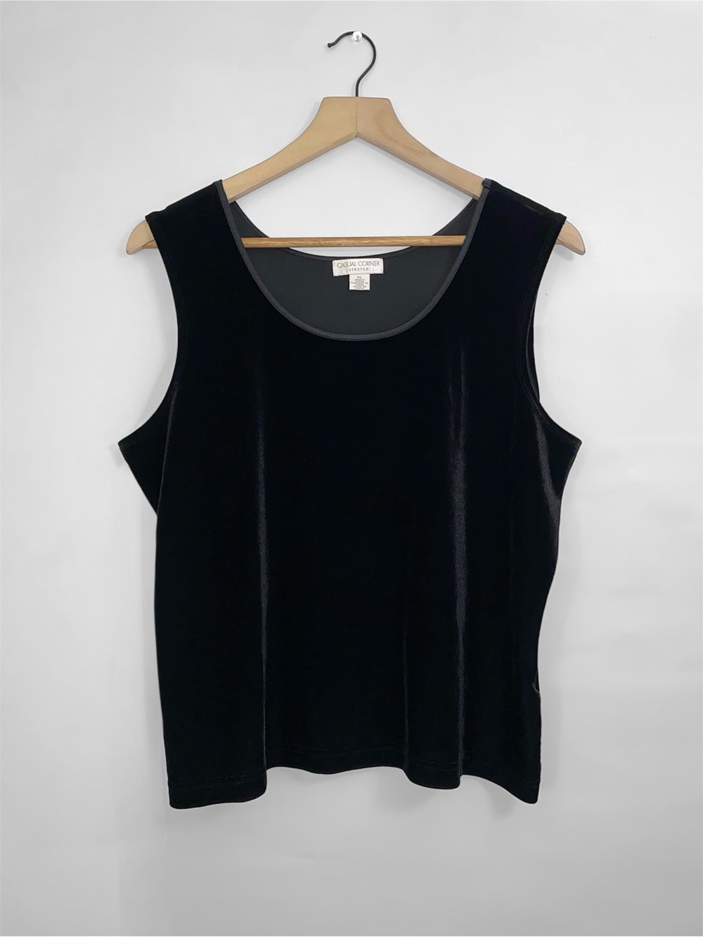 Vintage Casual Corner Black Velvet Stretch Goth Scoop Neck Tank Top XL